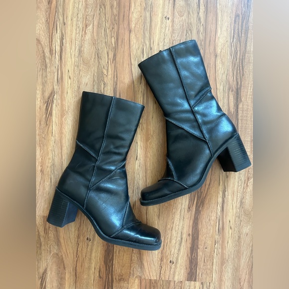 White Mountain Square Toe Mid Calf Block Heel Leather Boots Women’s Size 7.5 - Picture 1 of 8